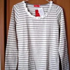 未使用タグ付き　リボンネックボーダーカットソー　ボーダーTシャツ　earth