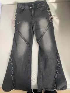 ダークグレー フレアパンツ サイドレースアップ