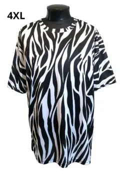 4XL ゼブラ柄 Tシャツ 半袖 シマウマ 白 黒 ホワイト ブラック アニマル