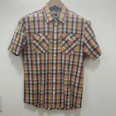 【BURBERRY BLACK LABEL】オレンジ系チェック柄 半袖シャツ