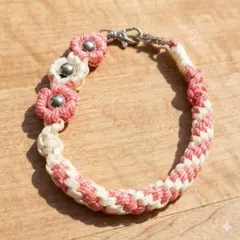 【和風×ココナツホワイト 花編み】スマホストラップ パラコード