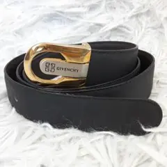 美品△GIVENCHY レザーベルト 黒 ゴールドバックル 4Gロゴ 90sのサムネイル