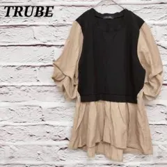 TRUBE 異素材切替ボリューム袖プルオーバー ブラウス カットソー