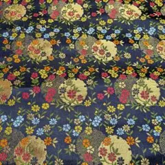 金襴生地　紺地小花柄