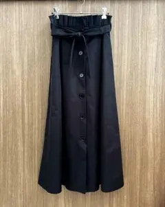 ウエストリボン ロングスカート ブラック 黒