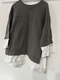 ブランシェス　ロンT 七部袖　レイヤード　130 男の子　ロゴ　グレー