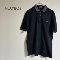 b0003【プレイボーイ】ポロシャツ ネイビー Ｌ 半袖