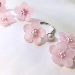 桜とパールのお花リング
