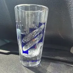 【美品】切子グラス 冷酒グラス 瑠璃色 切子 一口ビールグラス 伝統工芸