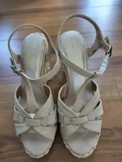 NUOVO ベージュ 編み込みヒールサンダル,サイズXL