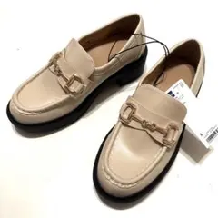 【新品】ジーユーGUボリュームソールビットローファー　ナチュラル　S　厚底