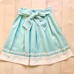 ライトブルー フレアスカート リボン付き