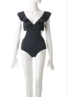 【美品】San-ai Resort ブラック ワンピース水着 フリルのサムネイル