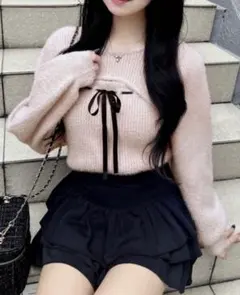 INGNI フェザーリブデコルテオープンリボンニット ピンク