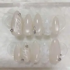 シルキーマグネット　レース　クロム　ジルコニア　ワンホン　ネイルチップ現品IV