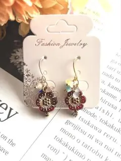 ▫️ 花のビーズとさざれ石の シンプルピアスNo.384▫️