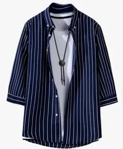 ✨薄手シャツ メンズ ストライプ 七分丈シャツ ビジネス通学通勤 吸汗速乾