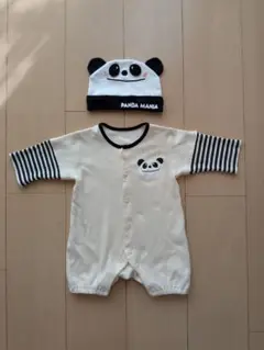 パンダデザインロンパースと帽子セット