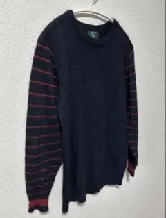 RNA ネイビーと赤のストライプ長袖セーター