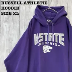 アメリカ古着ラッセルアスレチック　カレッジプリントスエットパーカー XLパープル