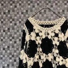 花モチーフレディースブラウス　レース編みニット　透かし編みタンクトップ　手編み風