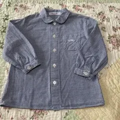 ファミリア１００㎝胸刺繍青チェック長袖シャツ