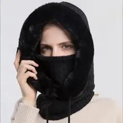 ブラック ニット帽 ファー付 防寒具 フード 極暖ネックウォーマー バラクラバ