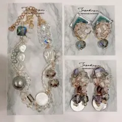 ハンドメイド ビーズブレスレット ピアス イヤリング セット販売 ③