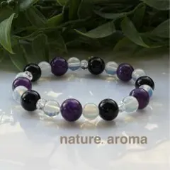 天然石ブレスレット　紫　黒　パワーストーンブレスレット　No.230