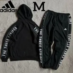 新品 ブラック adidas セットアップ パーカー ナイロンパンツ M