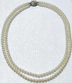 美品 ホワイトパールネックレス 二連 シルバー クラシック 5mm