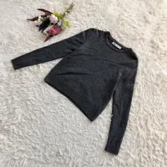 『ZARA』ザラ　ニットセーター　長袖　クルーネック　ウール100％　グレー　M