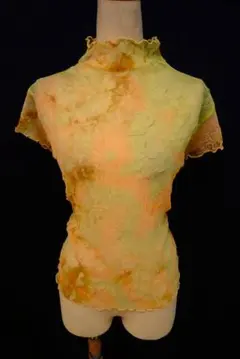 Y5254★ML/黄色×オレンジ/メッシュ/シワ加工/トップス☆社交ダンス