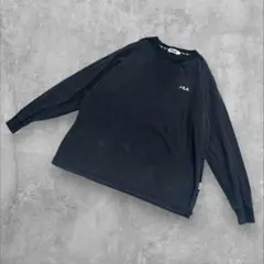 FILA フィラ ロゴ 刺繍 クルーネック ビッグサイズ ロンT ブラック F