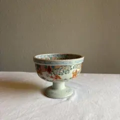 明治骨董鉢 古い重高台の菓子鉢 九谷銘 綺麗な 金彩錦 鶴と松絵 美術
