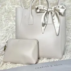 チャールズアンドキース ボウトート　ハンドバッグ　2way ポーチ付き　リボン