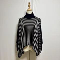 BRAHMINハイネックニットセーター（38）ボーダー柄　変形裾　アシンメトリー