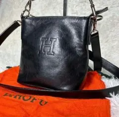 【美品】黒 レザー ショルダーバッグ ヒロフ HIROFU