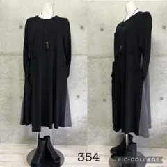 354 新品 夢地哉mujiyaムジヤ 黒ブラック 異素材アシメ ワンピース