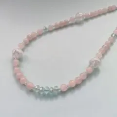 天然石　ローズクォーツ　クラッシュクォーツ　ビーズネックレス