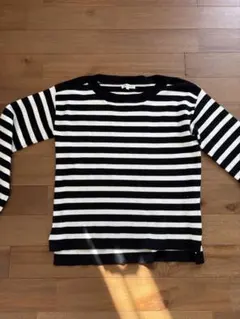 PLST 黒と白のストライプ 長袖セーター M