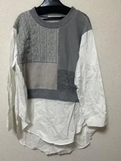 新品　完売品　ジェナ　ケーブルニットドッキング風シャツ　チュニックのサムネイル