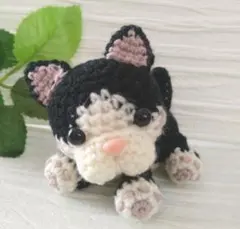 ハチワレ猫 あみぐるみ 黒白 ハンドメイド