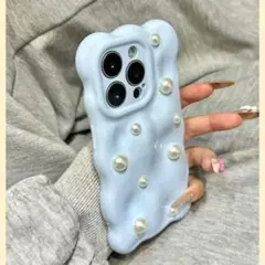 水色パール装飾iPhone16ケース