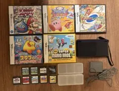 任天堂DS Lite（ネイビー・透明カバー付き）とソフト9本、充電器のセット