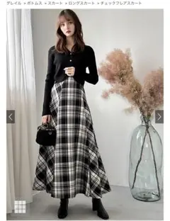 グレイル　チェックフレアスカート 黒白　M