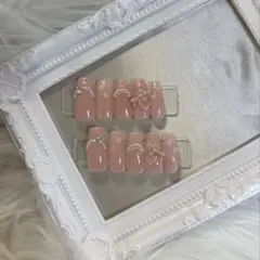 ネイルチップ 現品販売♡リボン ハート ワンホン フレンチガーリー 量産 スナ系