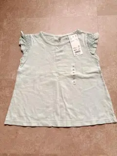 UNIQLO フリル袖 ライトブルー スラブギャザーTシャツ