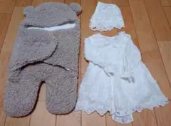 ベビードレス 70 & MOONMN ベビーおくるみ S グレー 新生児セット