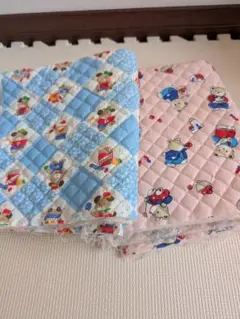 レトロ　キルティング生地　キルト　くま　ピンク(49✕85)　水色(48✕87)